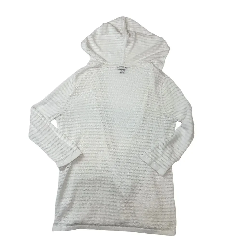 Eddie Bauer Ivory Hooded Open Front Cardigan Women’s Medium Lightweight Knit - Picture 2 of 13